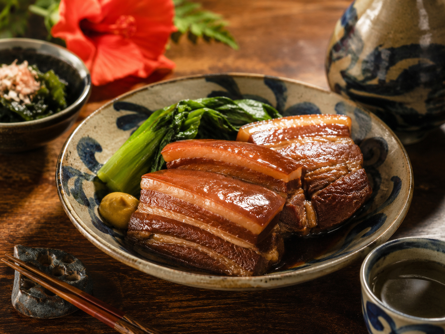 ラフテー。泡盛で煮た豚三枚肉、琉球料理の皿。