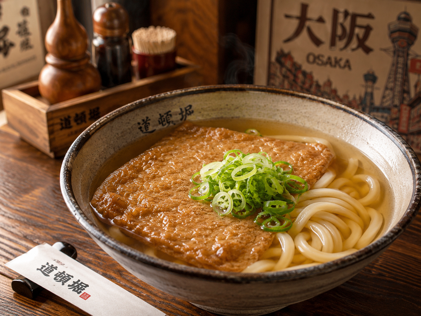 大阪のきつねうどん。澄んだだしと甘い揚げ。