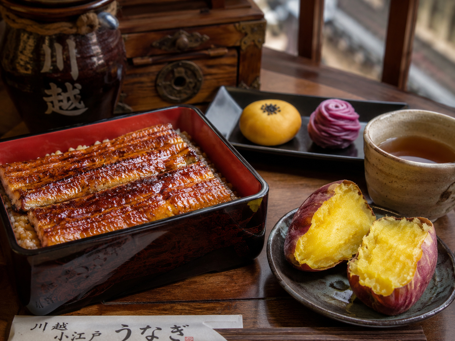 川越うなぎと川越いもの食卓。