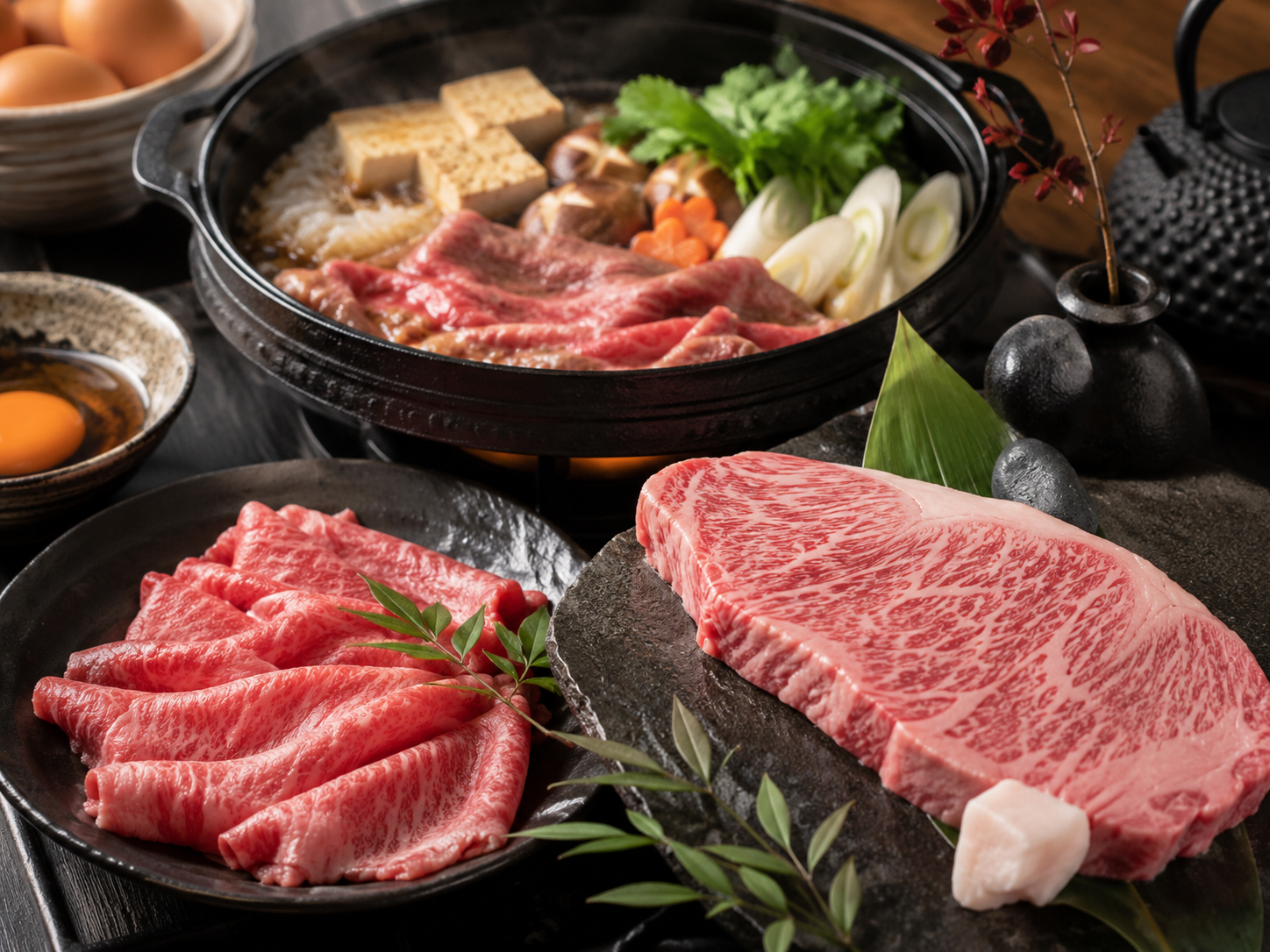 近江牛のステーキとすき焼き、近江八幡の食卓。