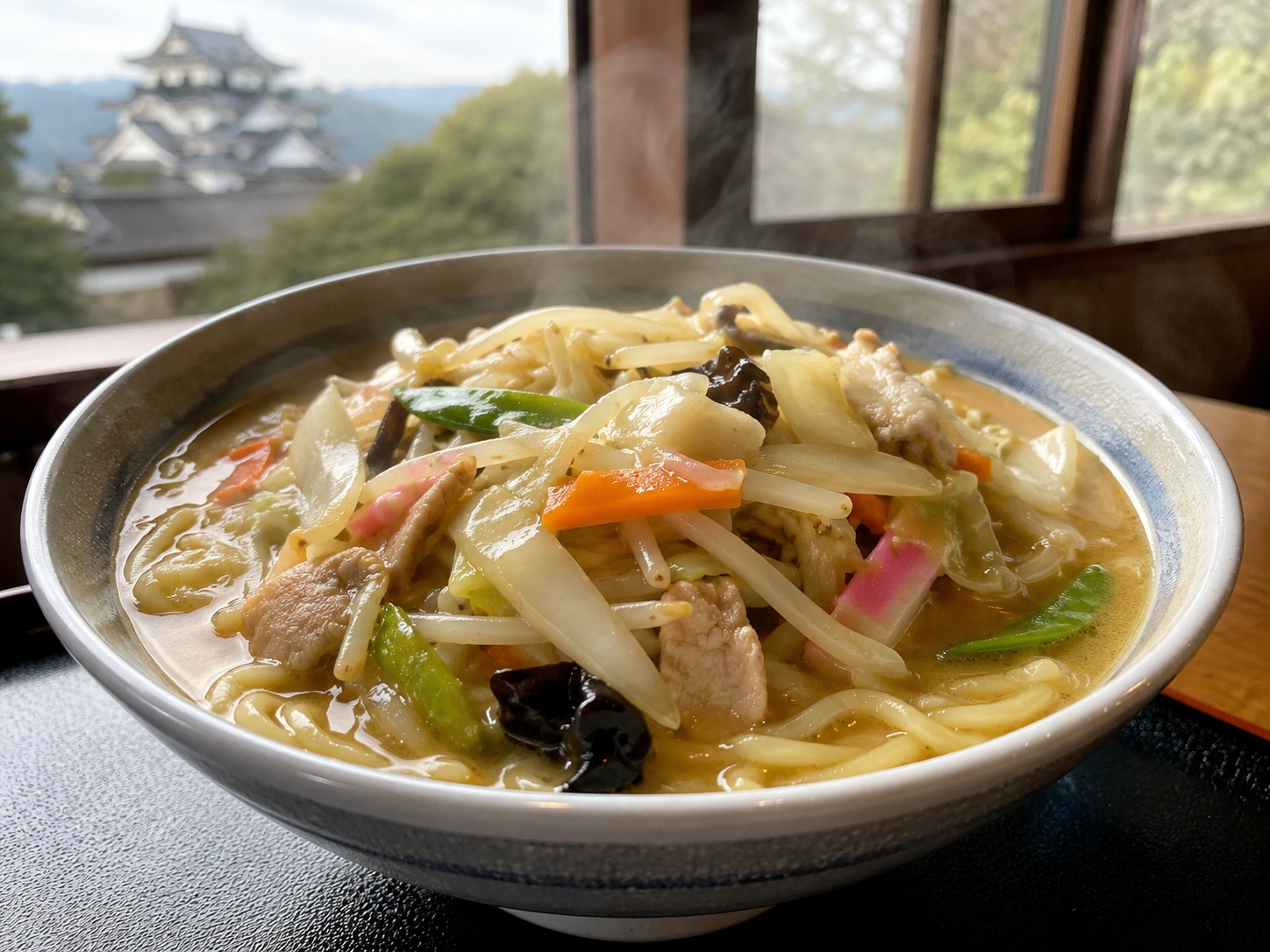 彦根発祥の近江ちゃんぽん、野菜たっぷりの麺。