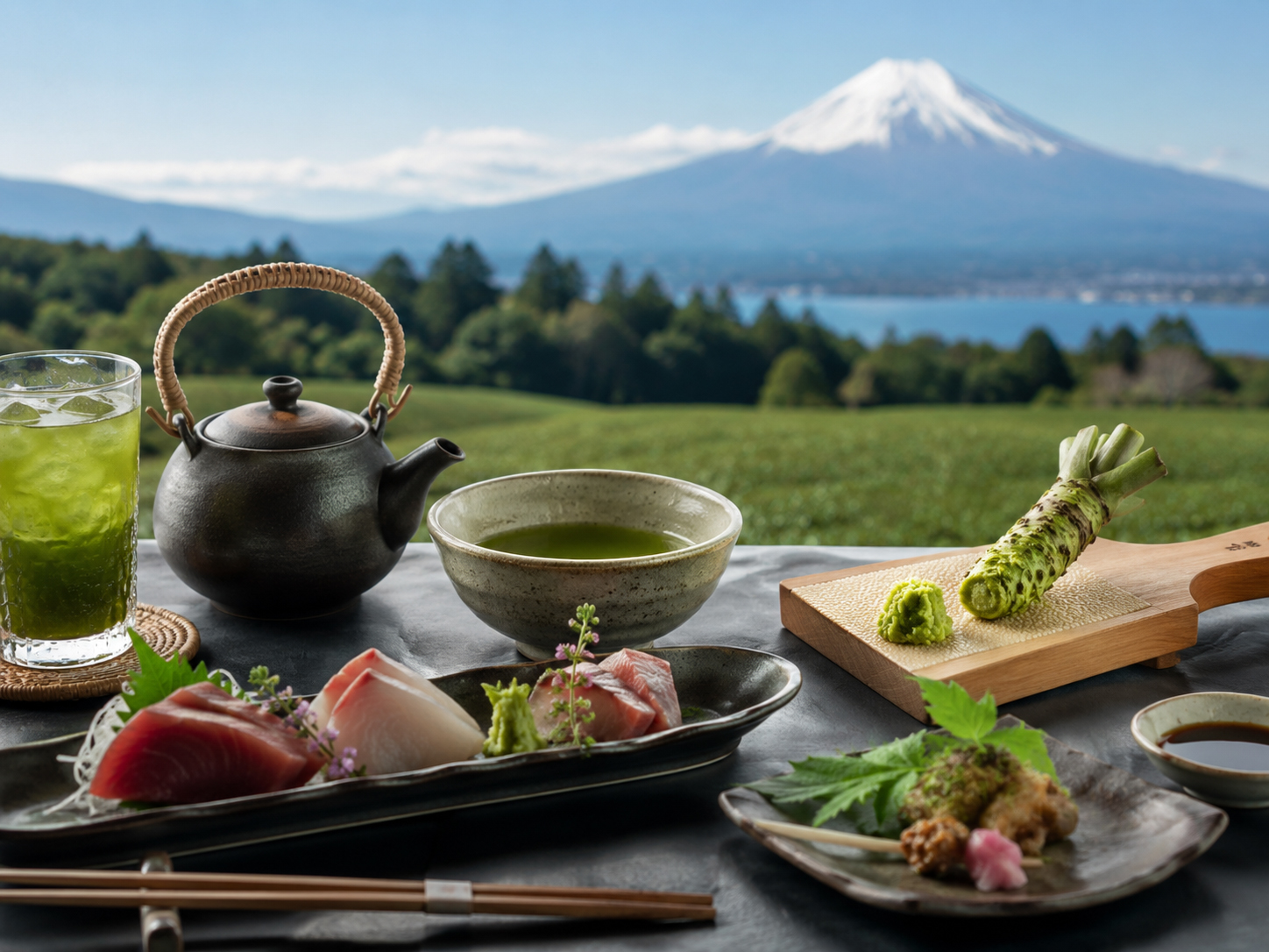 静岡茶、本わさび、富士山を思わせる静岡の食卓。