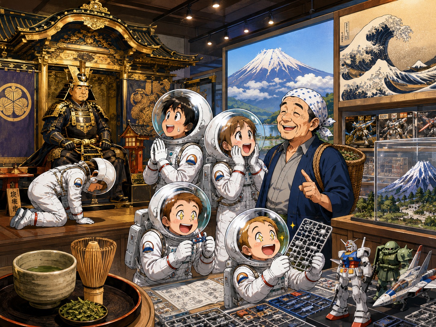 徳川、茶文化、プラモデル、富士山文化を学ぶ宇宙飛行士