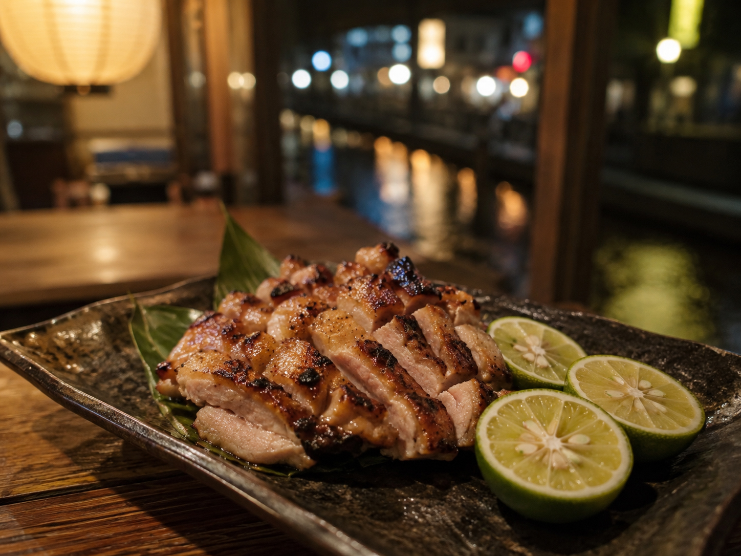 骨付き阿波尾鶏、すだち、徳島の夜の食卓。
