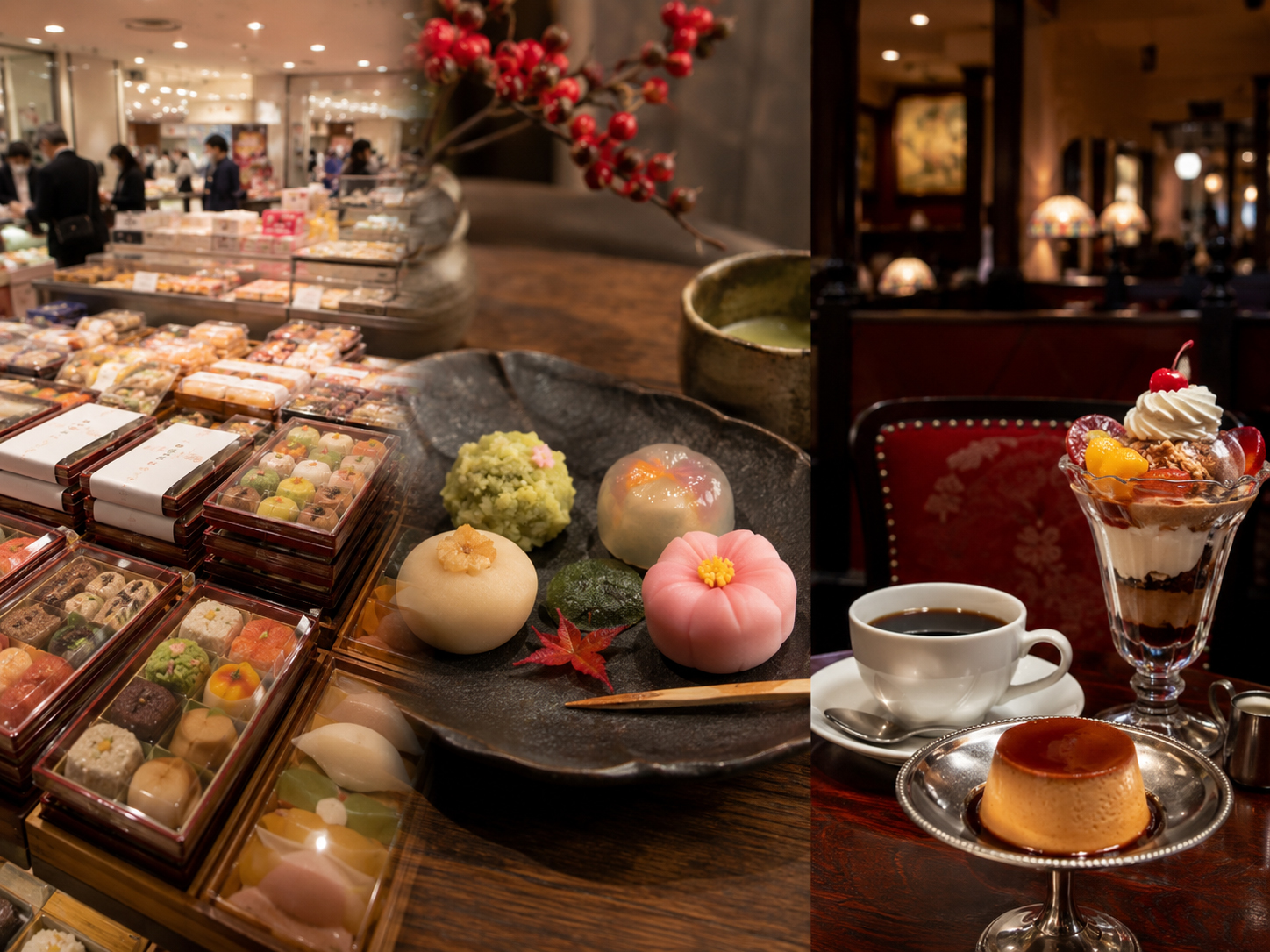 東京のデパ地下、和菓子、喫茶店、ナポリタンとプリン。