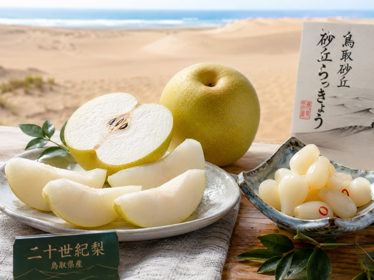 二十世紀梨、砂丘らっきょう、鳥取砂丘の畑の食卓。