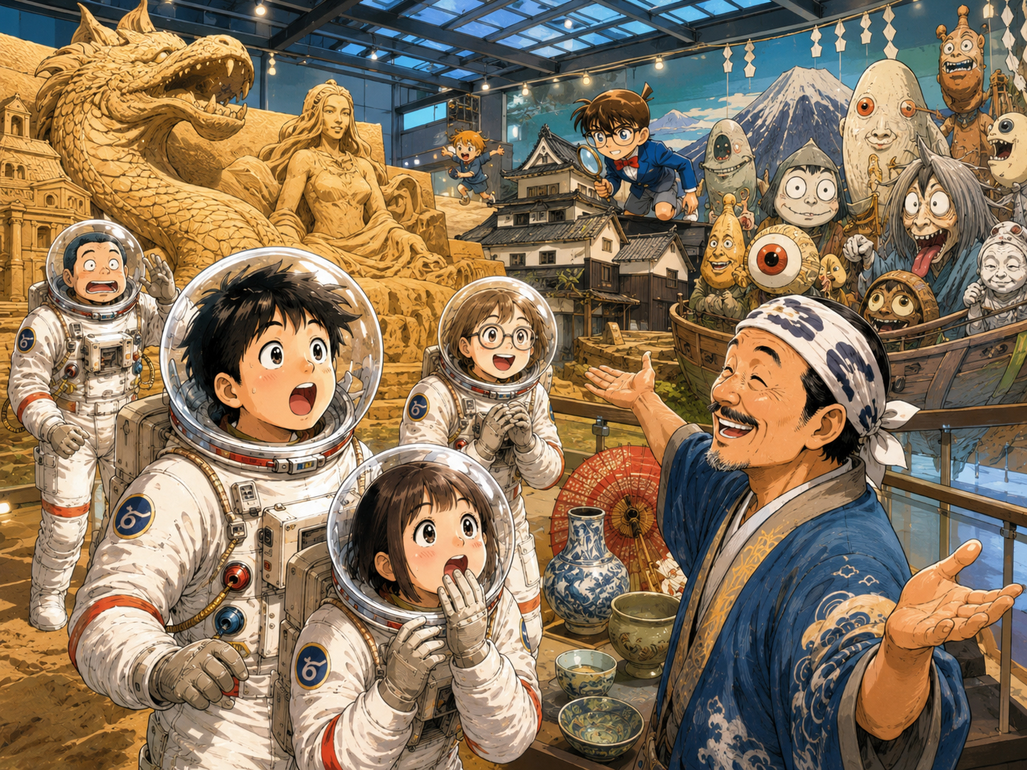 砂の美術館、名探偵コナン、妖怪文化を学ぶ宇宙飛行士