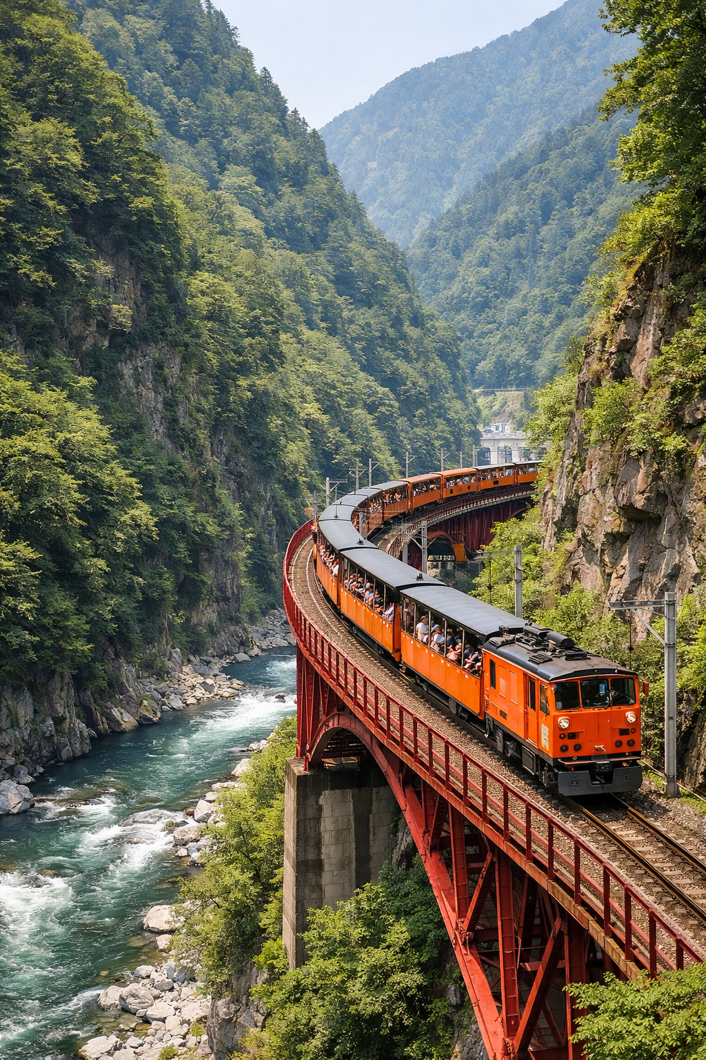 Kurobe Gorge train curving through valley