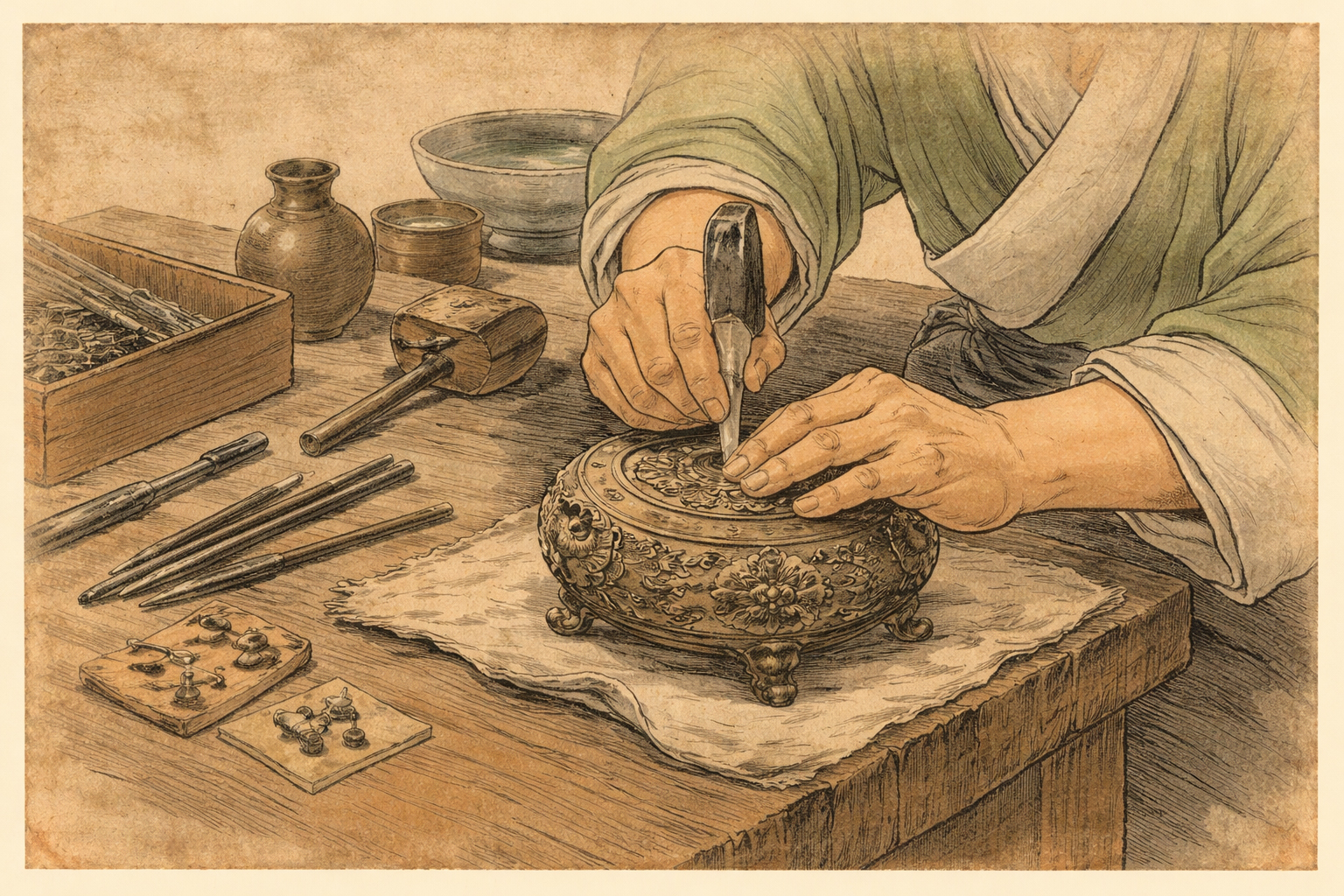 Traditional craft metalwork hands