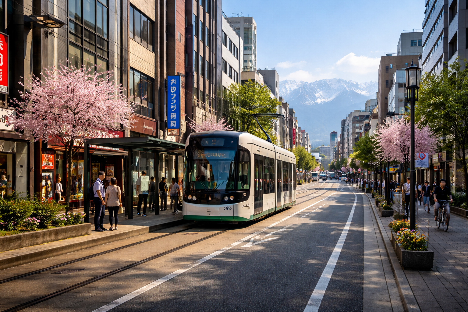 Toyama tram city scene