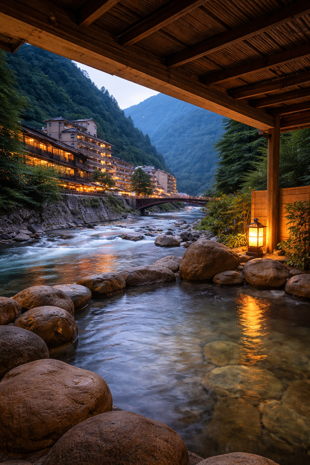 Unazuki onsen open-air bath river view