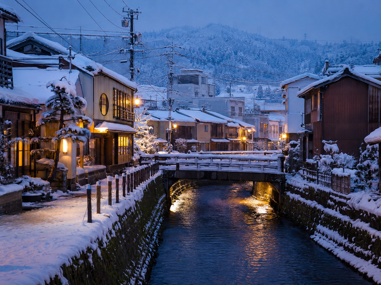 冬の富山の雪の町