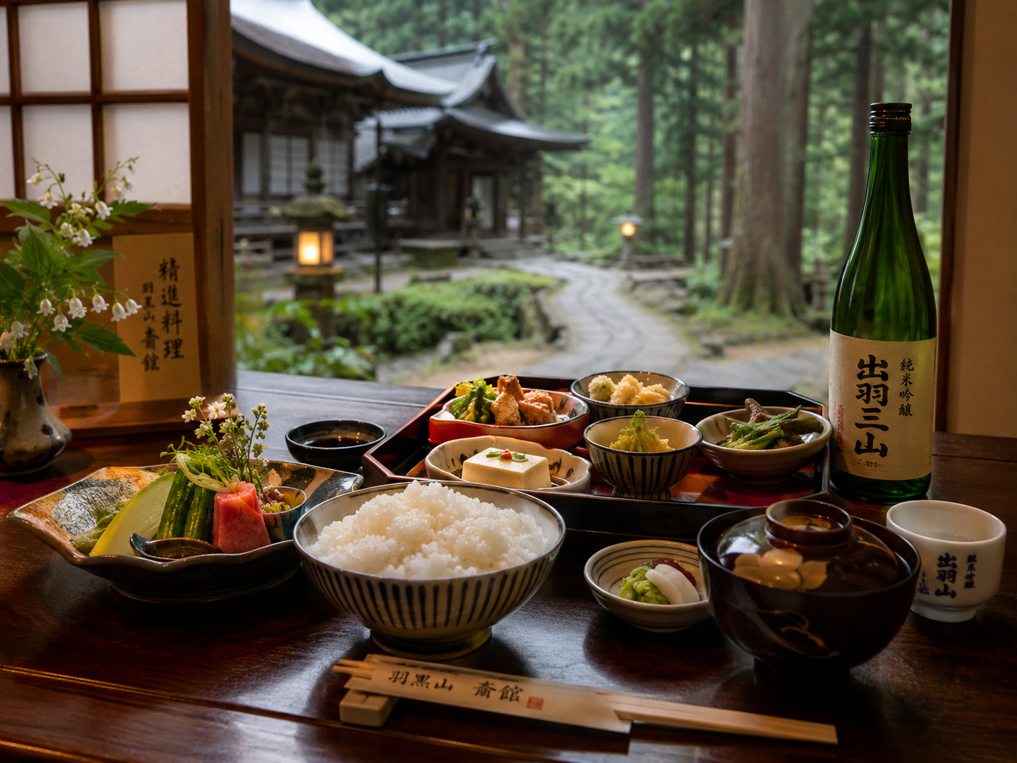 山形の地酒、つや姫、出羽三山精進料理、山菜料理。