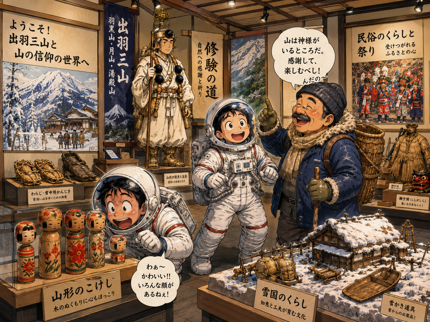 出羽三山、こけし、雪国文化を学ぶ宇宙飛行士