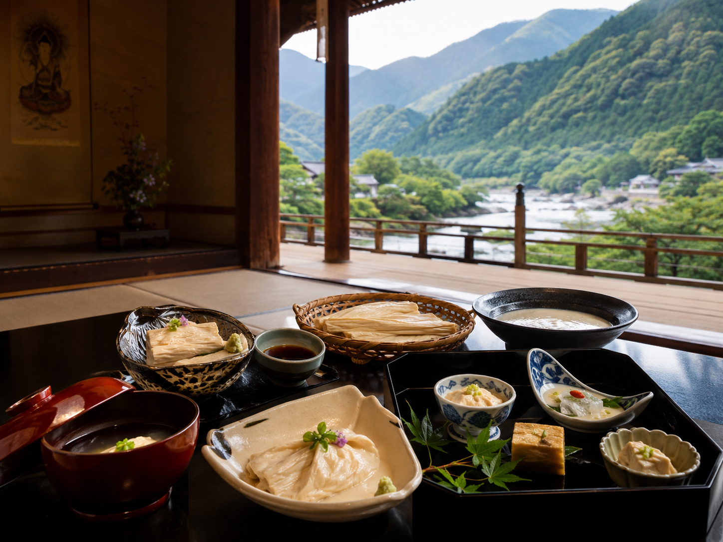 身延ゆば、寺町の食卓、山梨の山と川の料理。